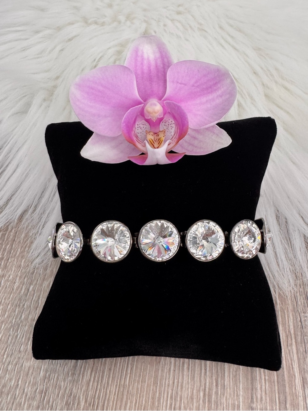 💗 VTG Henri Bendel Cristal Grande Swarovski Rivoli Link Bracelet Rare/Retired
